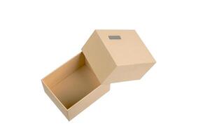 Simple but high-quality cardboard box. Gift wrapping with a metal label. Isolate on a white back photo