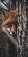 Cheerful Fox Behind Tree photo