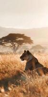 Resting Lioness on Savannah photo