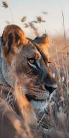 Resting Lioness on Savannah photo