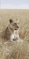 Savannah Grass Resting Lion photo