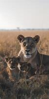 Lioness and Cubs Resting photo