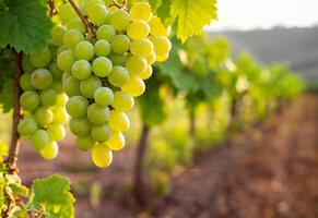 Close-Up of White Grapes in a Vineyard photo