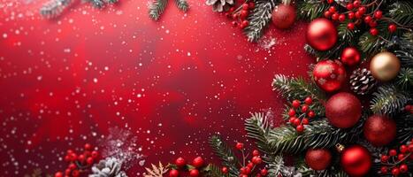 Christmas tree adorned with red balls and snowflakes photo