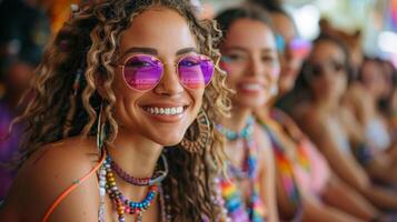 Cheerful Diverse Group of Friends Embracing Inclusivity at Pride Event photo