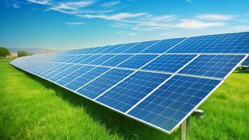 solar panels on green grass video