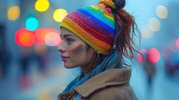 Proudly Embracing Diversity - Person with Rainbow Temporary Tattoo Celebrating Identity photo