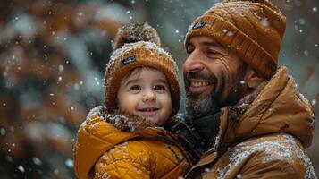 Happy Family Time in Winter Wonderland - Two Dads Playing in Snow with Daughter photo
