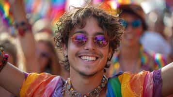 Courageous Transgender Man Celebrating Pride at Parade with Confidence and Joy photo