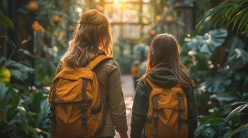 Happy Lesbian Family Adventure in a Lush Botanical Garden photo