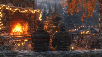 Romantic Gay Couple Relaxing by the Fireplace on a Cozy Evening photo
