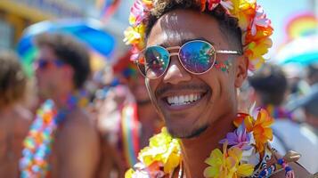Proud Transgender Man Celebrating at Pride Parade with Confidence photo