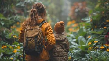 Happy Lesbian Couple Exploring Botanical Garden with Kids - Family Outing in Nature photo