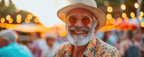 mature people enjoy summer party. photo