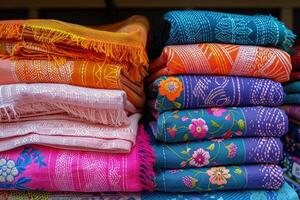 colorful bright beach towels . photo
