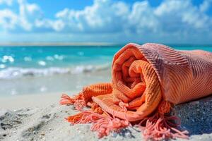 colorful bright beach towels . photo
