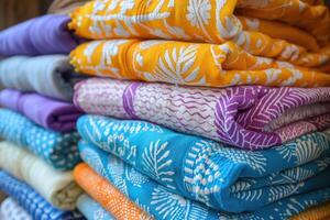 colorful bright beach towels . photo