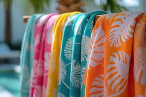 colorful bright beach towels . photo