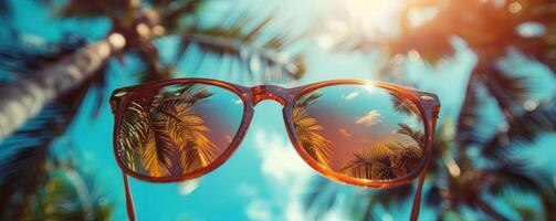 sunglasses and tropical leaves. photo