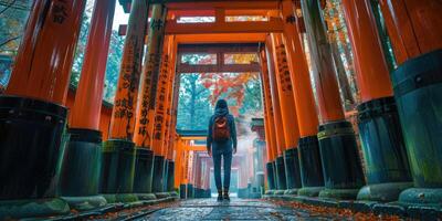 red torii gate going upstairs. photo