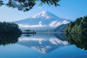 Fuji Mountain and lake in Japan. photo