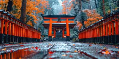 red torii gate going upstairs. photo