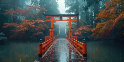 red torii gate going upstairs. photo