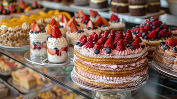 Colorful display of Mexican desserts such as churros and tres leches cake photo