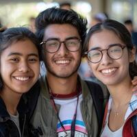 group of happy teenage students in bright clothes. photo