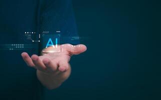 The person showing AI technology that connects information to various systems, concepts, management, digital transformation Internet of Things, Big Data and Business Processes, Automated Operations photo