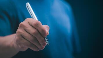 The person signing an electronic document on a smartphone, management concept, digital transformation Internet of Things, Big Data and Business Processes, Automated Operations, Data Storage photo