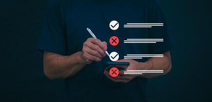 Businessmen mark check blocks to verify the correctness and approve or accept the agreement. in digital documents Concept of working via the internet photo