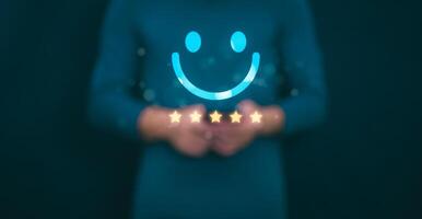 Customer services best excellent business rating experience. Satisfaction survey concept. user gives ratings to service experience on the online application, online marketing, and business processes. photo