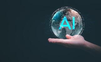 The person showing AI technology that connects information to various systems, concepts, management, digital transformation Internet of Things, Big Data and Business Processes, Automated Operations photo