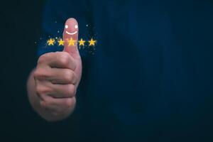 customer service Most unsatisfactory business rating experience satisfaction survey concept Users rate service experience on online applications. online marketing and business processes photo