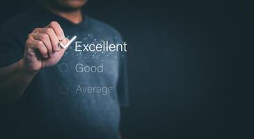 Customer services best excellent business rating experience. Satisfaction survey concept. user gives ratings to service experience on the online application, online marketing, and business processes. photo