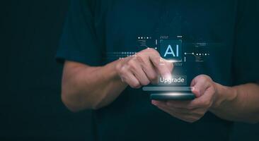 Businessmen upgrading AI systems To have more talent and intelligence, concepts management digital transformation, Internet of Things, Big Data and Automation, Data Search, Online Marketing photo
