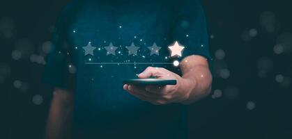Customer services best excellent business rating experience. Satisfaction survey concept. user gives ratings to service experience on the online application, online marketing, and business processes. photo