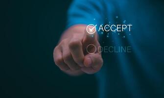 Businessmen mark check blocks to verify the correctness and approve or accept the agreement. in digital documents Concept of working via the internet photo