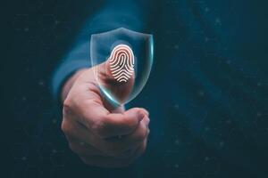 Protection and encryption of fingerprint data with network technology for security. To protect against crimes, hackers, and everyday online attacks, technology, and data security. authentication photo