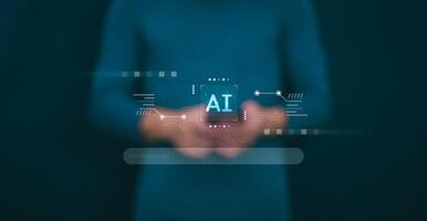 The person showing AI technology that connects information to various systems, concepts, management, digital transformation Internet of Things, Big Data and Business Processes, Automated Operations photo