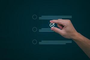 Businessmen mark check blocks to verify the correctness and approve or accept the agreement. in digital documents Concept of working via the internet photo