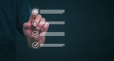 Businessmen mark check blocks to verify the correctness and approve or accept the agreement. in digital documents Concept of working via the internet photo
