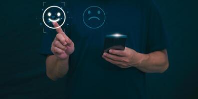 customer service Most unsatisfactory business rating experience satisfaction survey concept Users rate service experience on online applications. online marketing and business processes photo