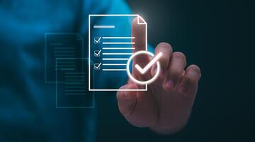 Businessmen mark check blocks to verify the correctness and approve or accept the agreement. in digital documents Concept of working via the internet photo
