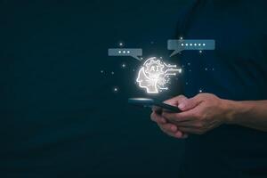 The person showing AI technology that connects information to various systems, concepts, management, digital transformation Internet of Things, Big Data and Business Processes, Automated Operations photo