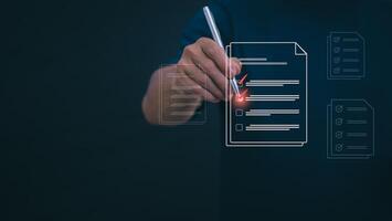 Businessmen mark check blocks to verify the correctness and approve or accept the agreement. in digital documents Concept of working via the internet photo