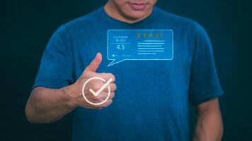 Customer services best excellent business rating experience. Satisfaction survey concept. user gives ratings to service experience on the online application, online marketing, and business processes. photo