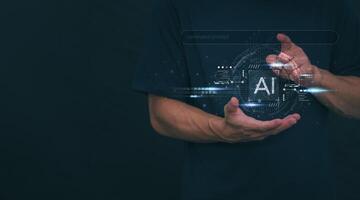 The person showing AI technology that connects information to various systems, concepts, management, digital transformation Internet of Things, Big Data and Business Processes, Automated Operations photo