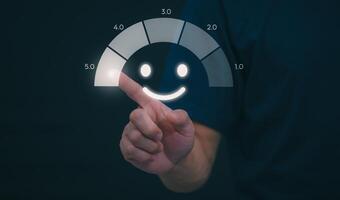 Customer services best excellent business rating experience. Satisfaction survey concept. user gives ratings to service experience on the online application, online marketing, and business processes. photo